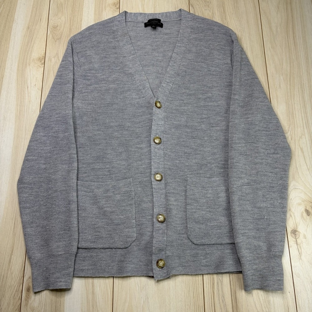 J. Crew Destination Merino Wool Ribbed Knit Cardigan Sweater Mens Large Gray